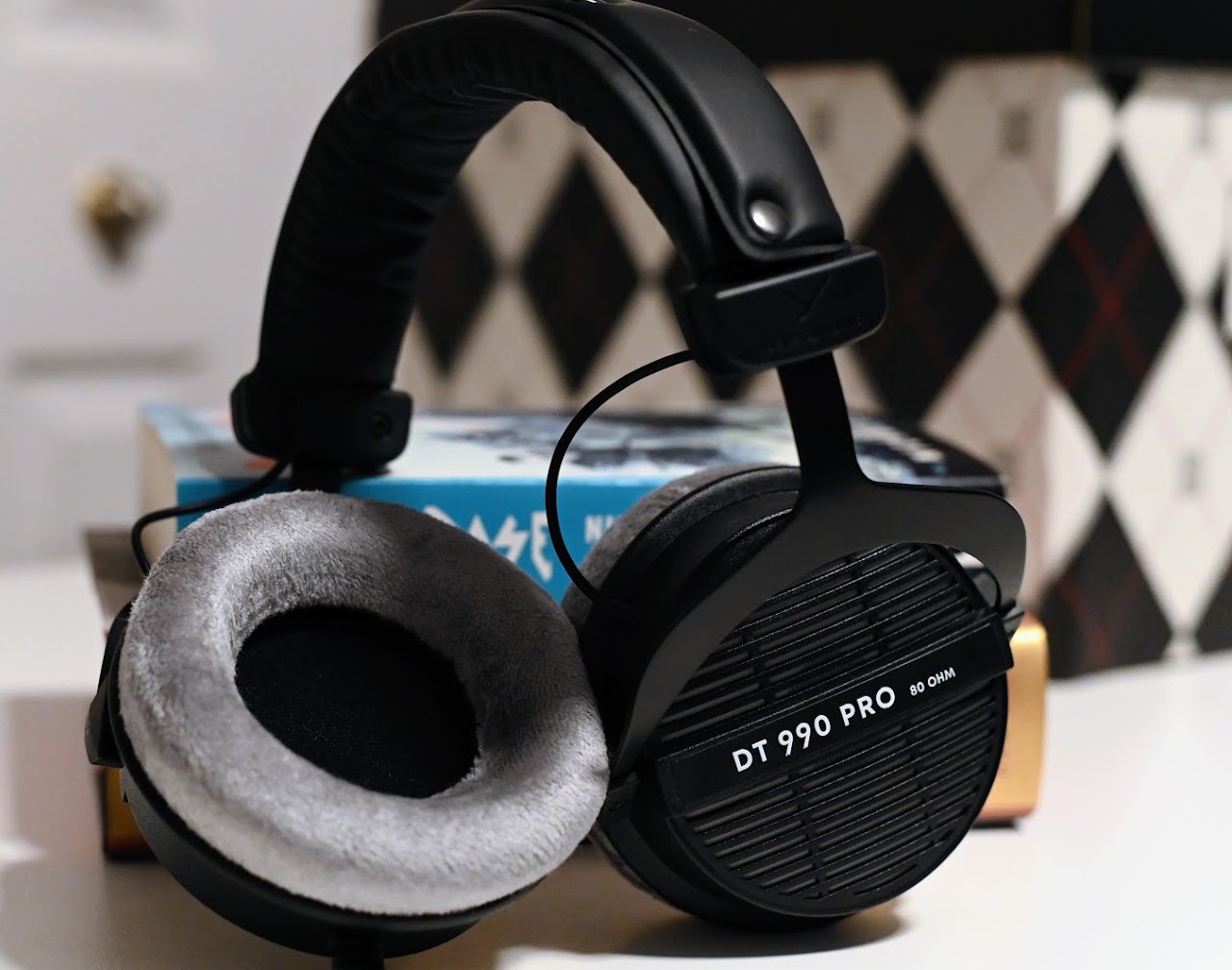 Beyerdynamic DT 990 Pro headphones with gray velour ear pads